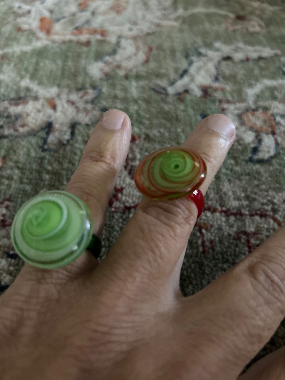 Mushroom Style Glass Rings Size 7.5 set of 2